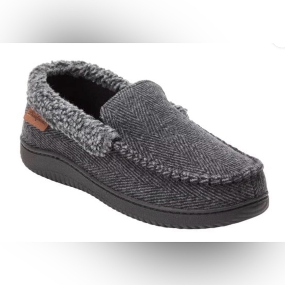 Dearfoams Men's Gray Herringbone Slip-On Memory Foam Slippers Size M 9-10
